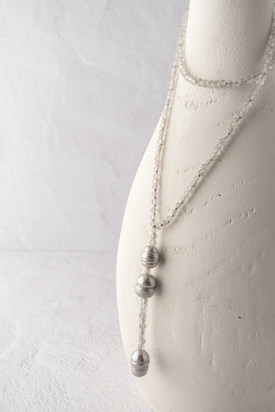 Escape from Paris Pearl Crystal Y Necklace, Gray 