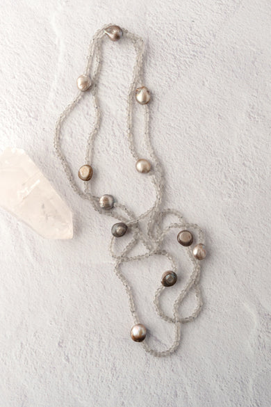 Escape from Paris Gray Freshwater Pearl and Crystal Bead Necklace 
