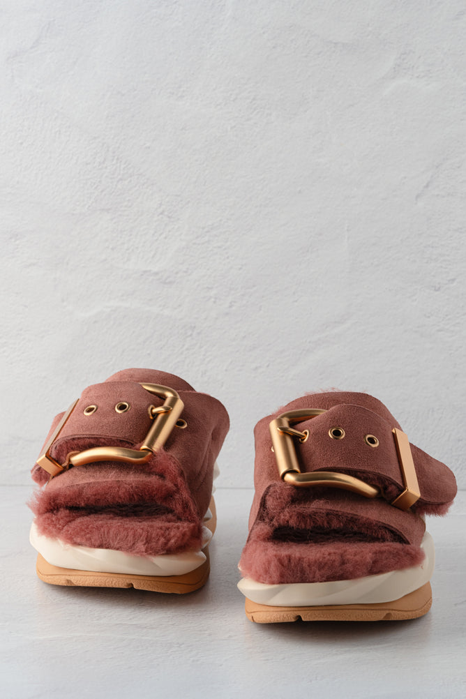 4CCCCEES Mellow Laze Shearling Sandal, Rose 