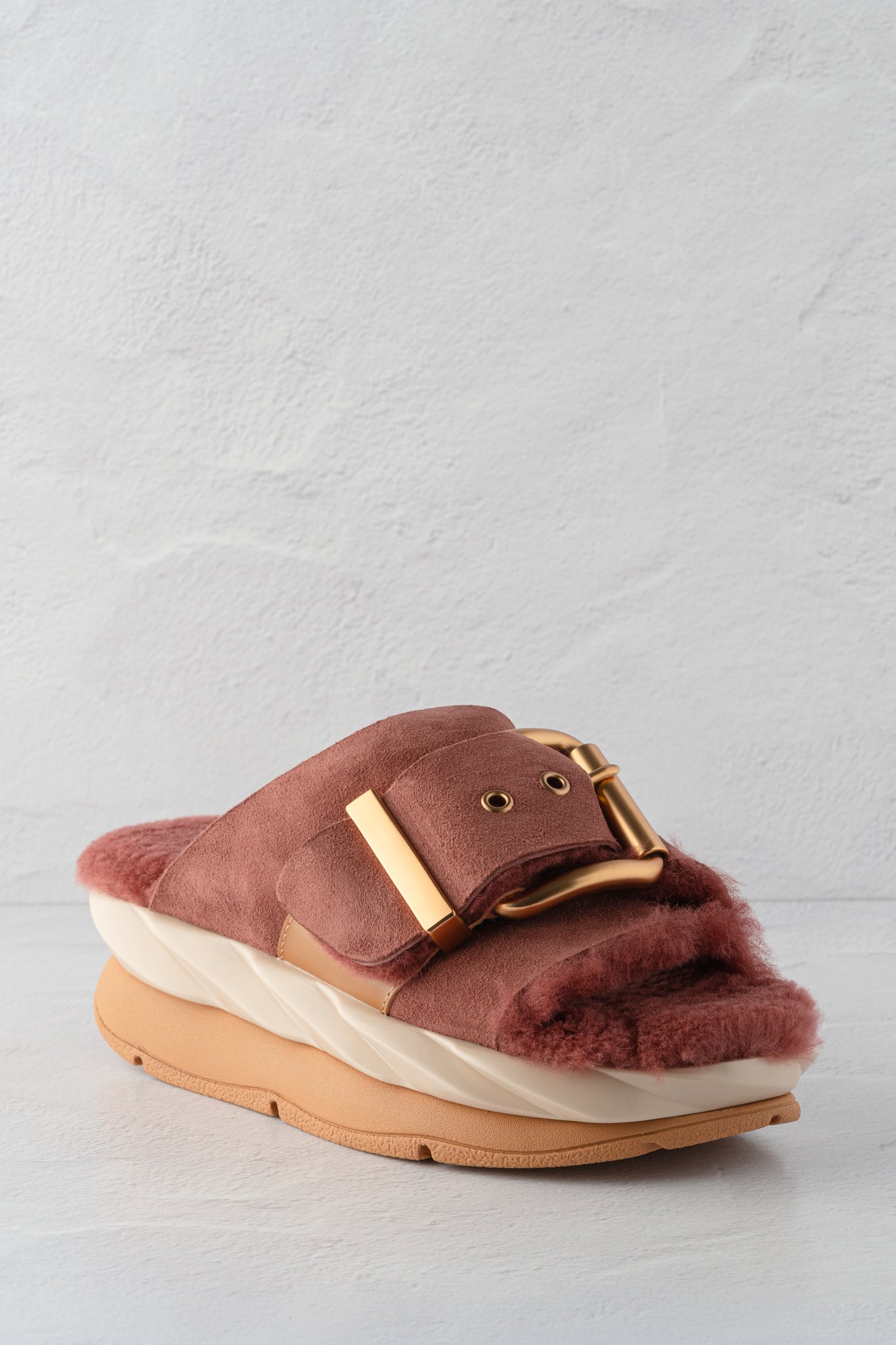4CCCCEES Mellow Laze Shearling Sandal, Rose 