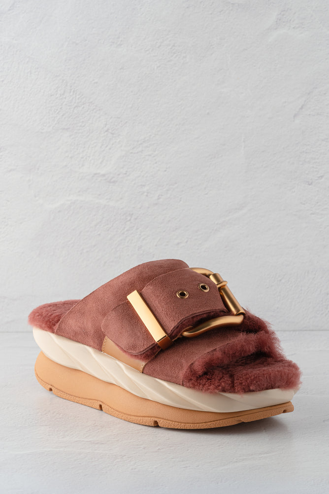 4CCCCEES Mellow Laze Shearling Sandal, Rose 