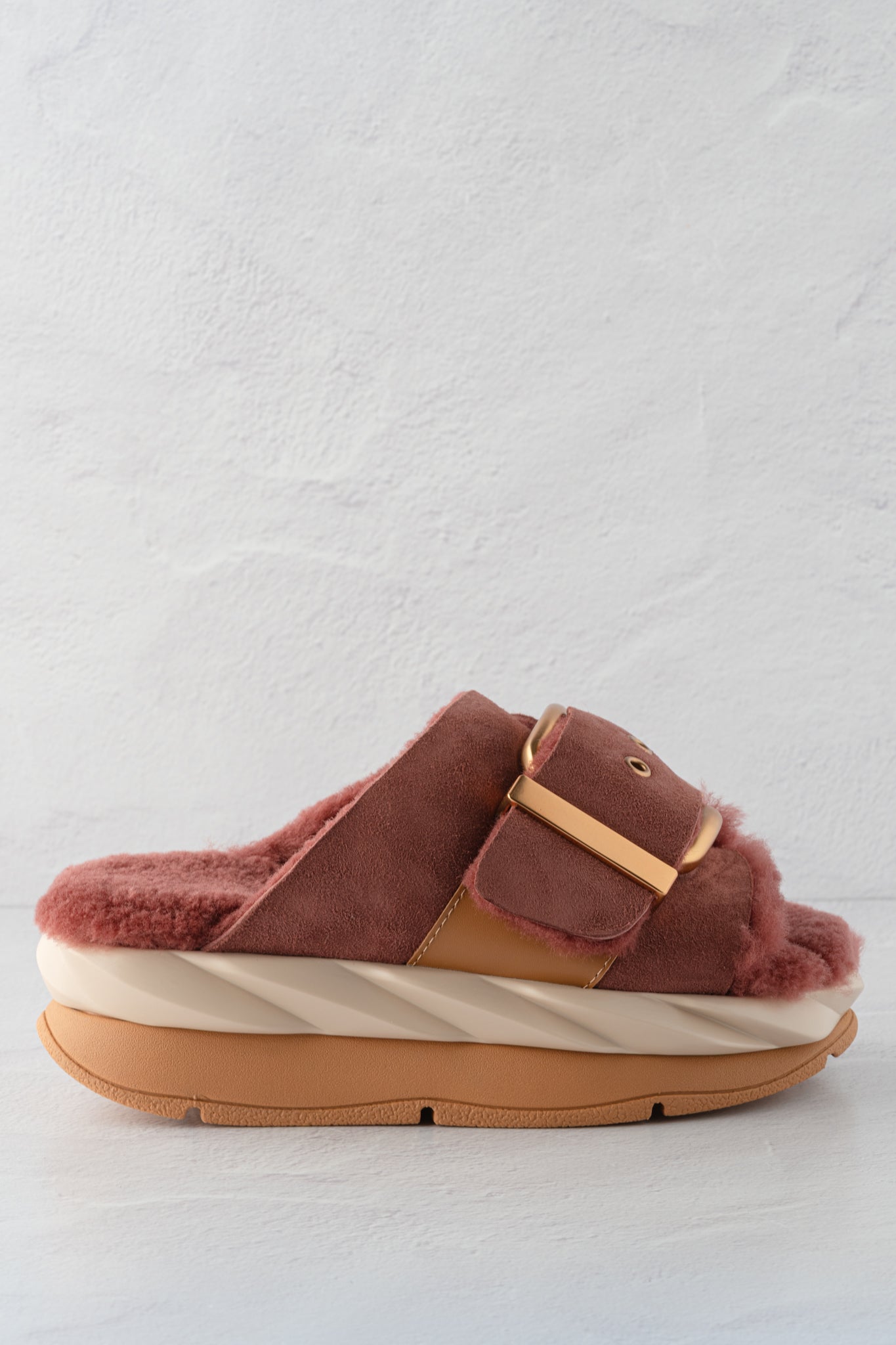 4CCCCEES Mellow Laze Shearling Sandal, Rose 