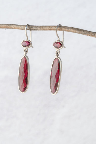 Jane Diaz Long Skinny Organic Shaped Stone Drop, Rhodolite Garnet 