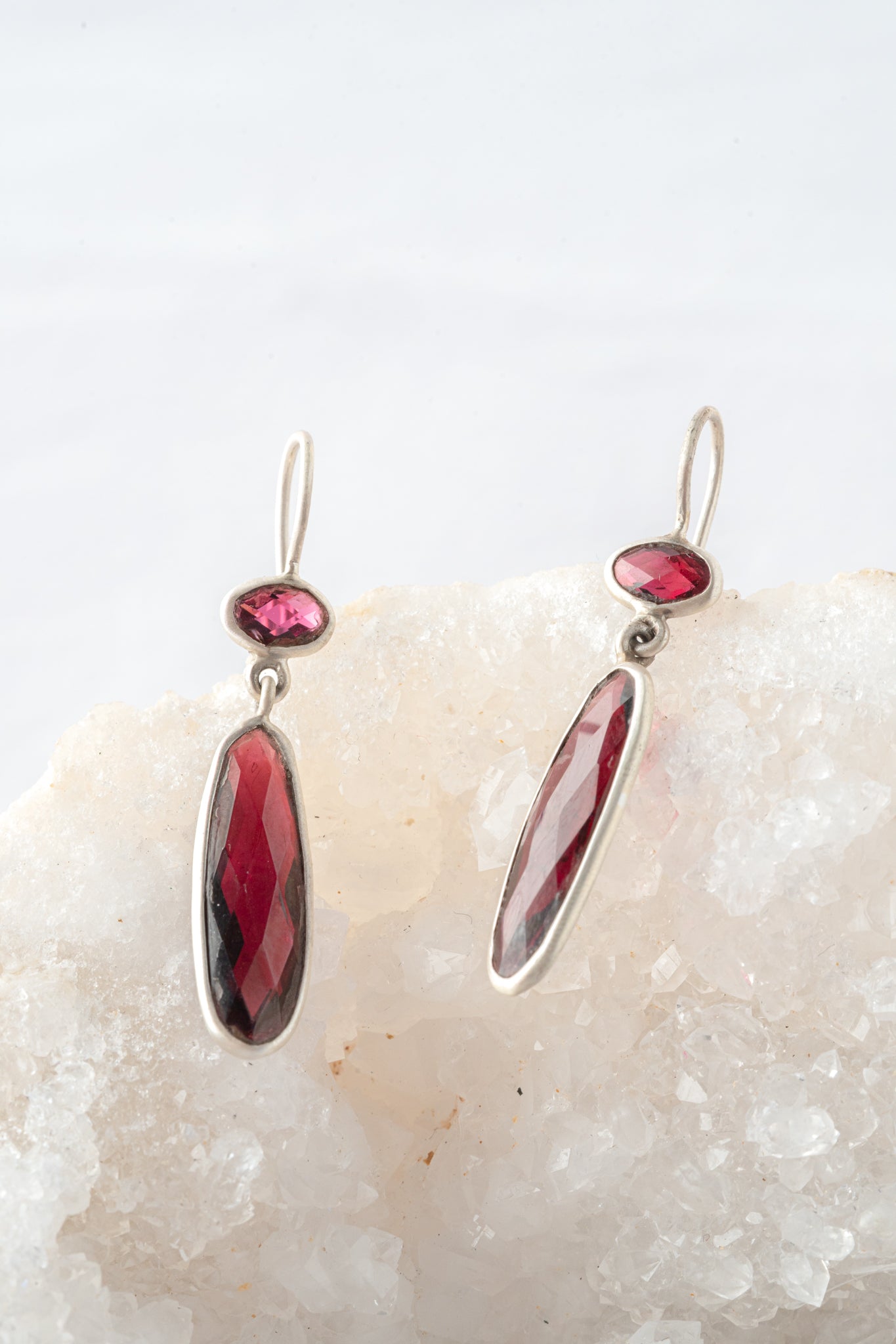 Jane Diaz Long Skinny Organic Shaped Stone Drop, Rhodolite Garnet 