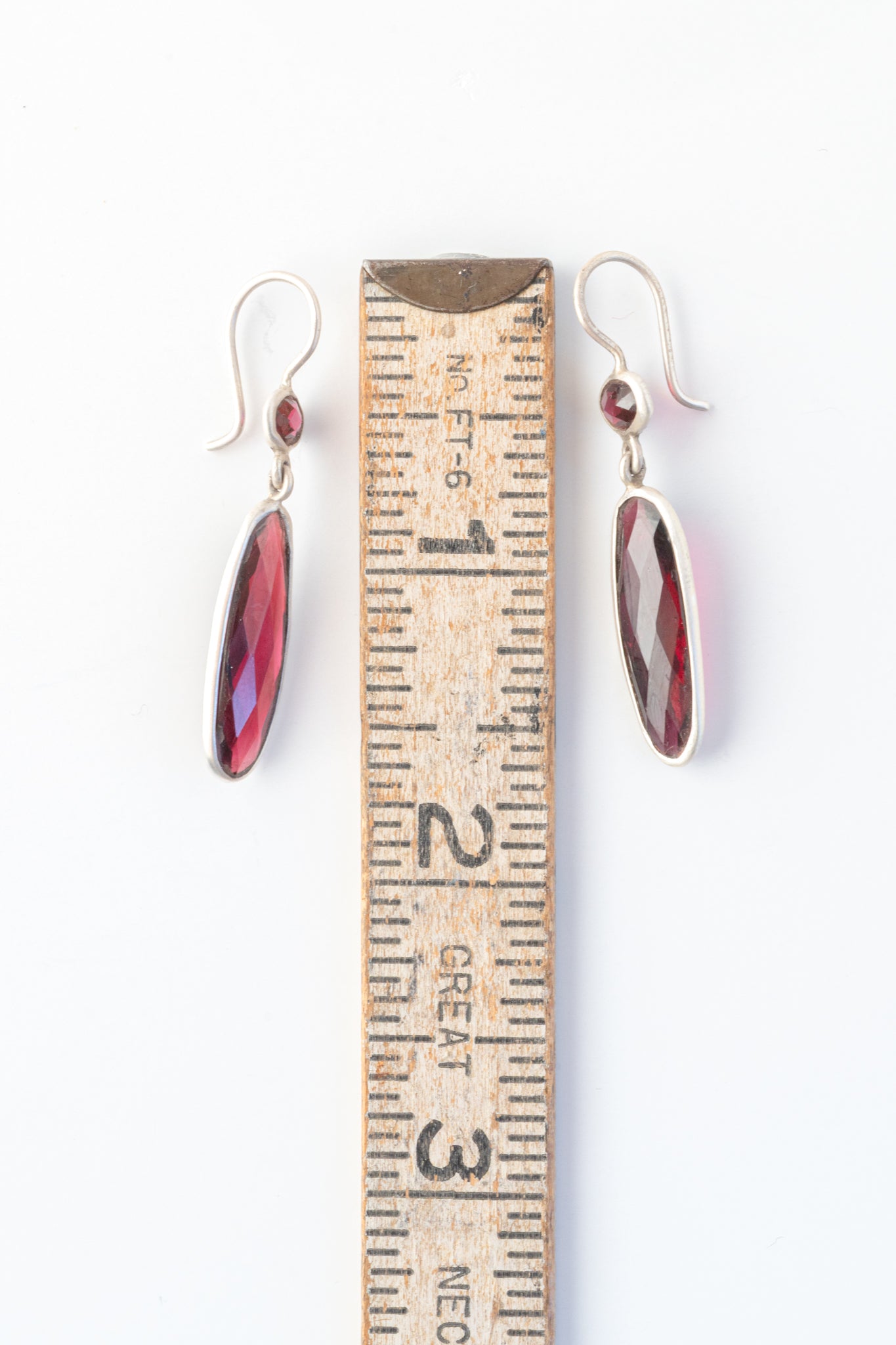 Jane Diaz Long Skinny Organic Shaped Stone Drop, Rhodolite Garnet 