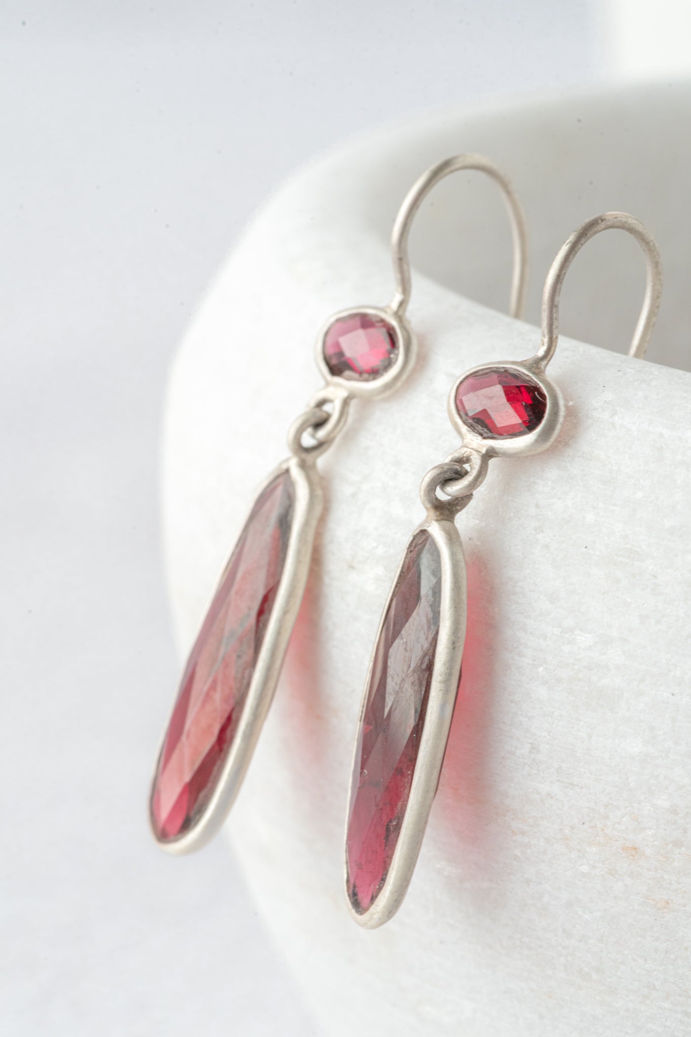 Jane Diaz Long Skinny Organic Shaped Stone Drop, Rhodolite Garnet 