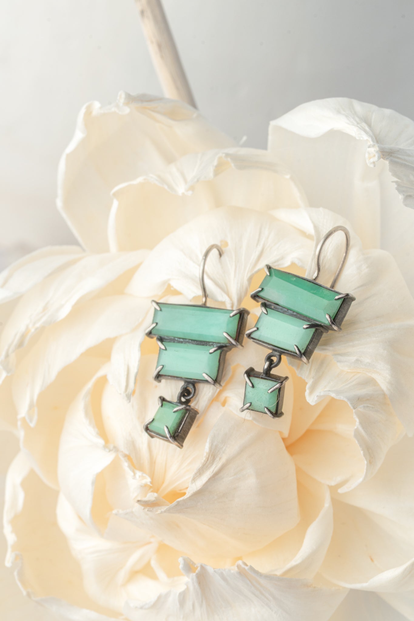 Jane Diaz Faceted Deco Drop Earring, Chrysoprase 