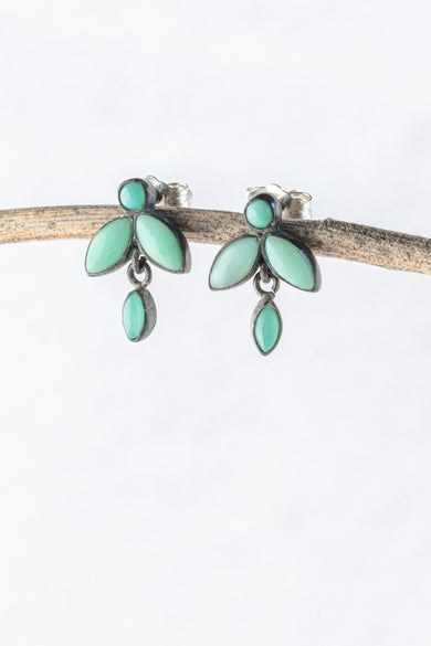 Jane Diaz Tiny Cabochon Stone Flower Stud, Chrysoprase 