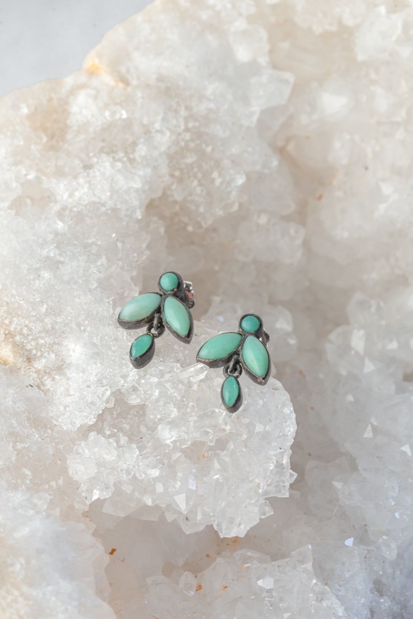 Jane Diaz Tiny Cabochon Stone Flower Stud, Chrysoprase 