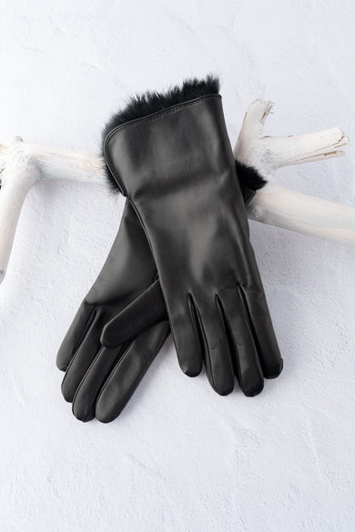 Santacana Madrid Lambskin/Fur Gloves, Black 