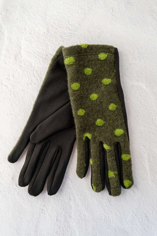Santacana Madrid Dotty Stretch Knit Gloves, Green 