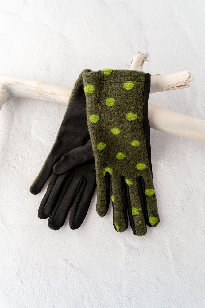 Santacana Madrid Dotty Stretch Knit Gloves, Green 