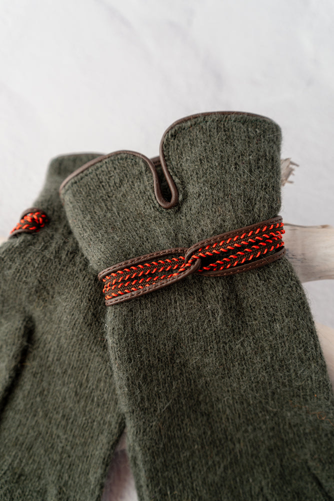 Santacana Madrid Leather Loop Wool-Angora Gloves, Austria 