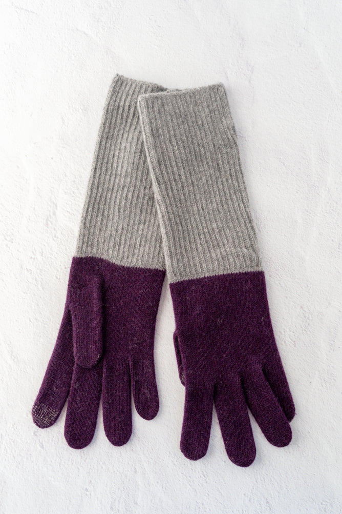 Santacana Madrid Color block Wool and Cashmere Gloves, Pruno 