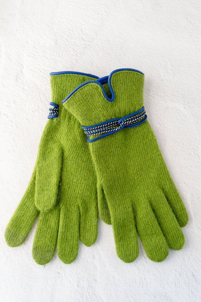 Santacana Madrid Leather Loop Wool-Angora Gloves, Verde 