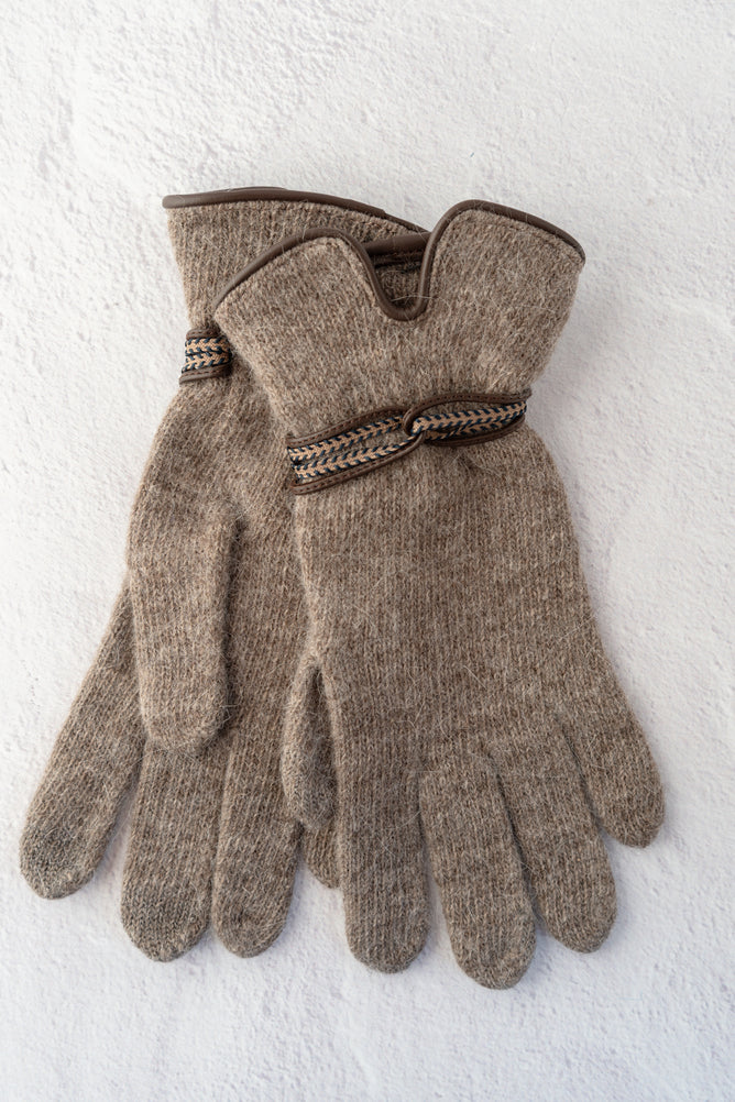 Santacana Madrid Leather Loop Wool-Angora Gloves, Vison 