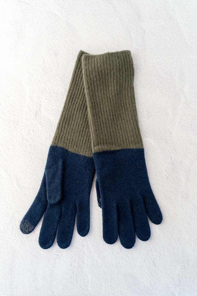 Santacana Madrid Color block Wool and Cashmere Gloves, Marino 
