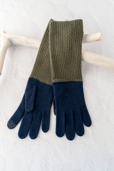 Santacana Madrid Color block Wool and Cashmere Gloves, Marino 