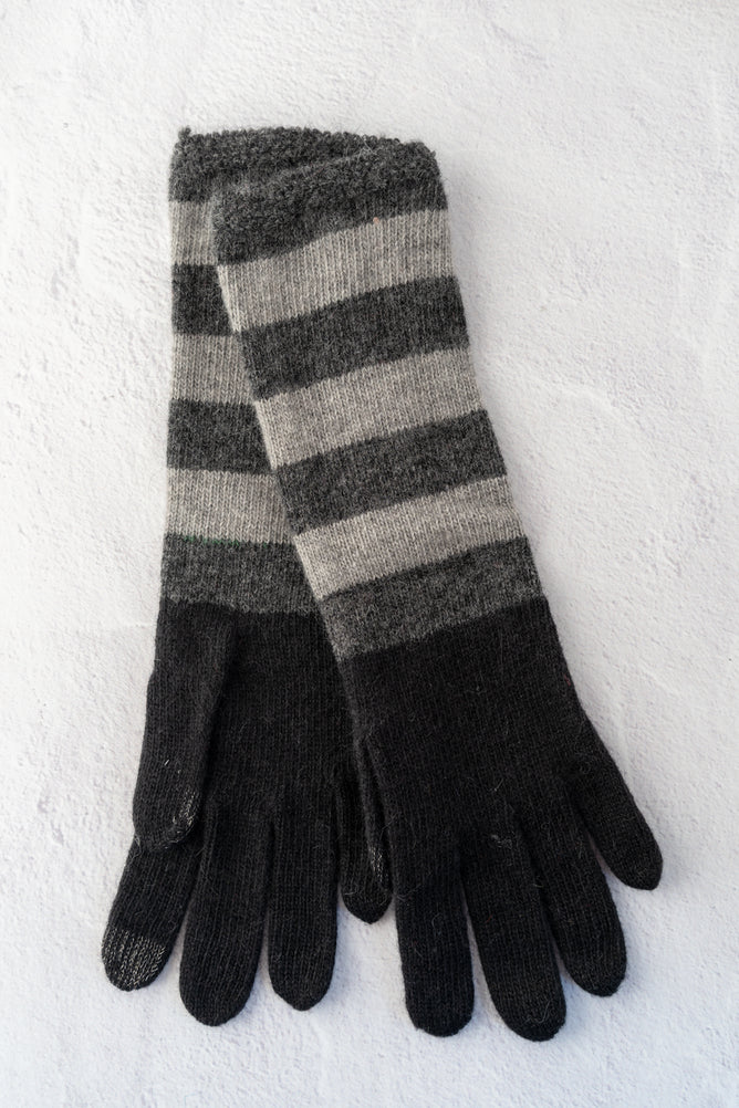 Santacana Madrid Stripe It Wool-Angora Gloves, Black 