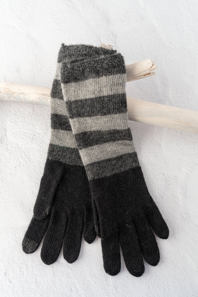 Santacana Madrid Stripe It Wool-Angora Gloves, Black 