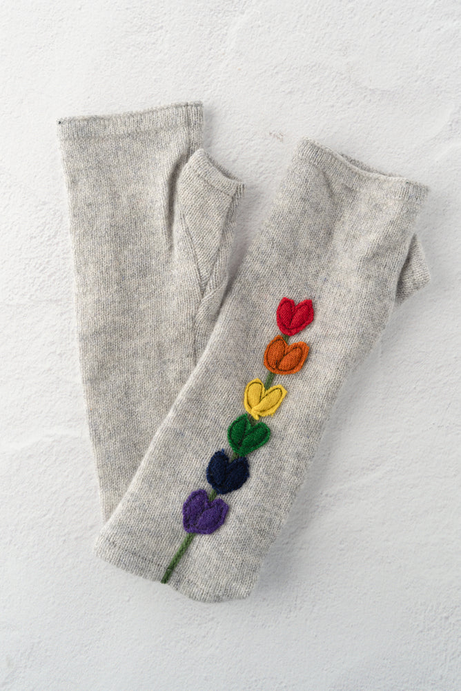 Sardine Recycled Cashmere Handwarmers, Lupine, Rainbow/Gray 