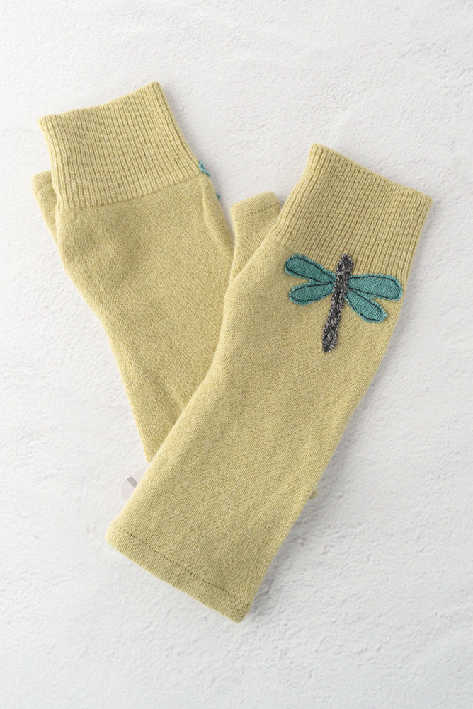 Sardine Recycled Cashmere Handwarmers, Dragonfly/Pale Green 
