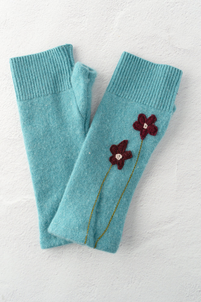 Sardine Recycled Cashmere Handwarmers, Wildflower, Maroon/Aqua 