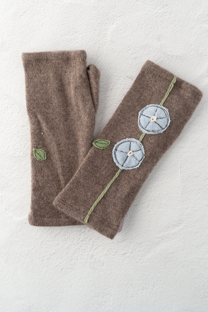 Sardine Recycled Cashmere Handwarmers, Morning Glory, Blue/Brown 