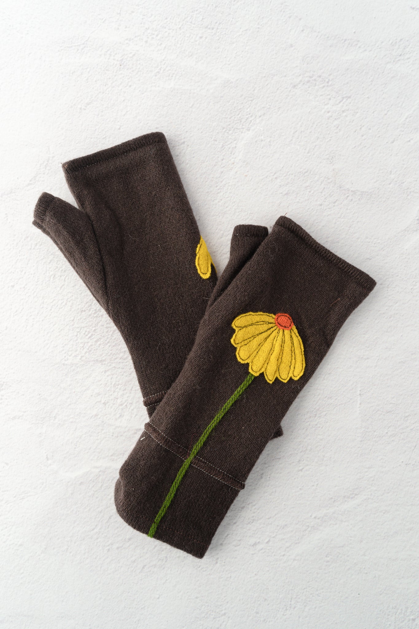 Sardine Recycled Cashmere Handwarmers, Coneflower/Yellow/Brown 
