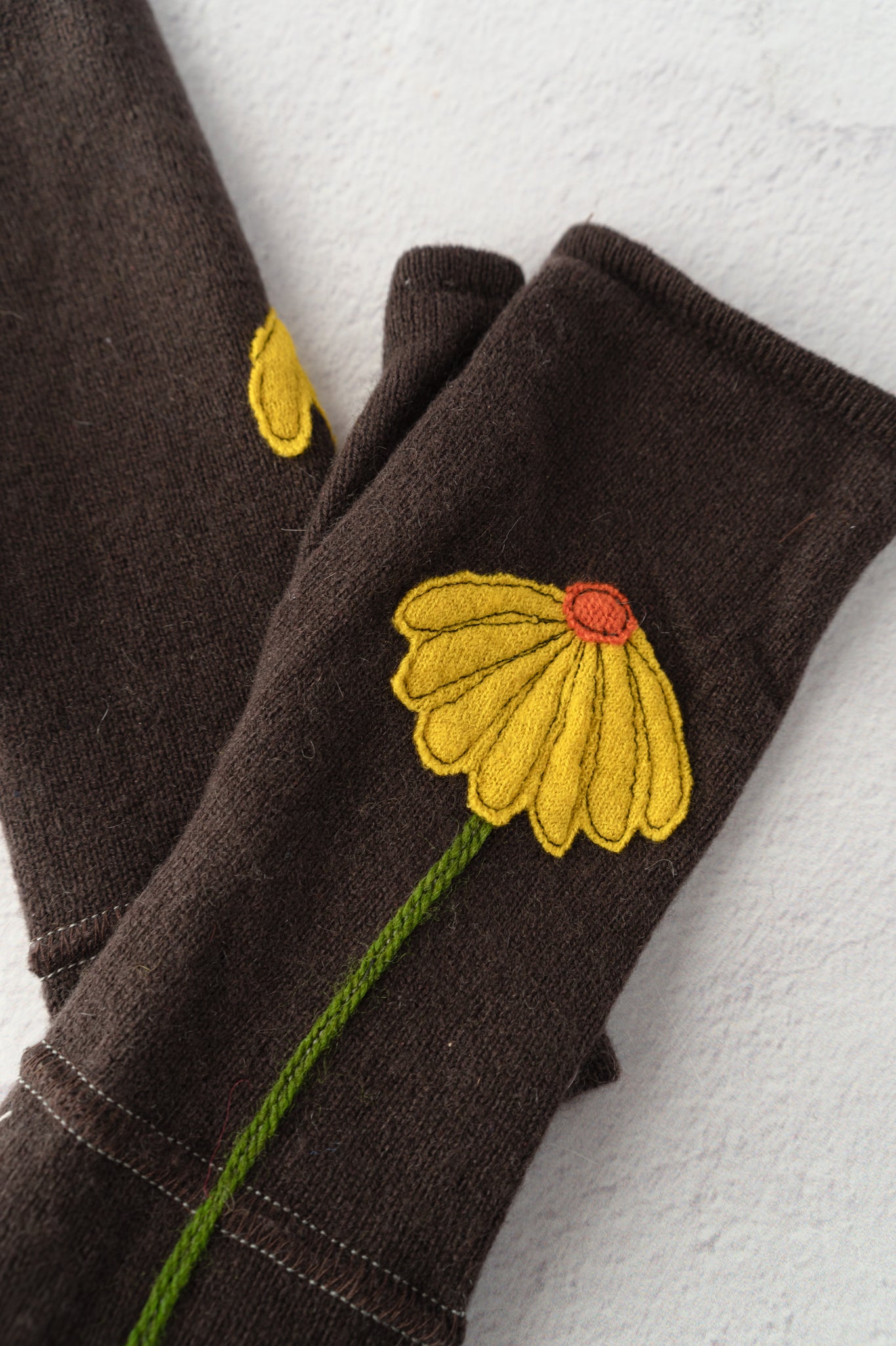 Sardine Recycled Cashmere Handwarmers, Coneflower/Yellow/Brown 