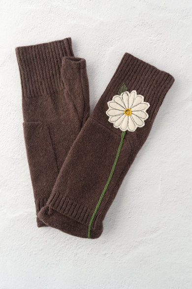 Sardine Recycled Cashmere Handwarmers, Daisy/Cream/Brown 