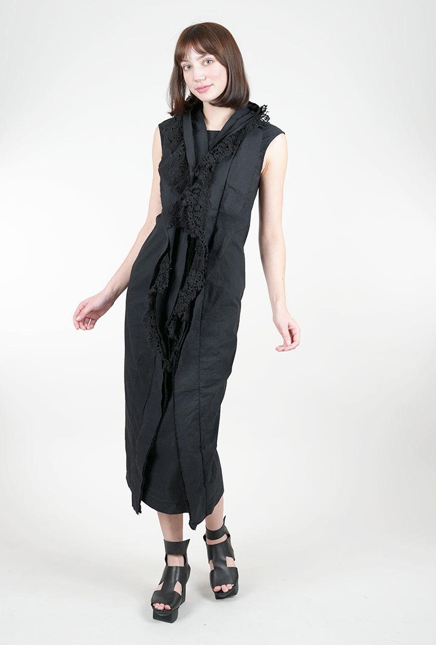 Rundholz Lace Cascade Slim Dress, Black Gloss 