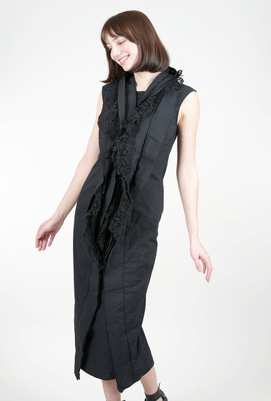 Rundholz Lace Cascade Slim Dress, Black Gloss 