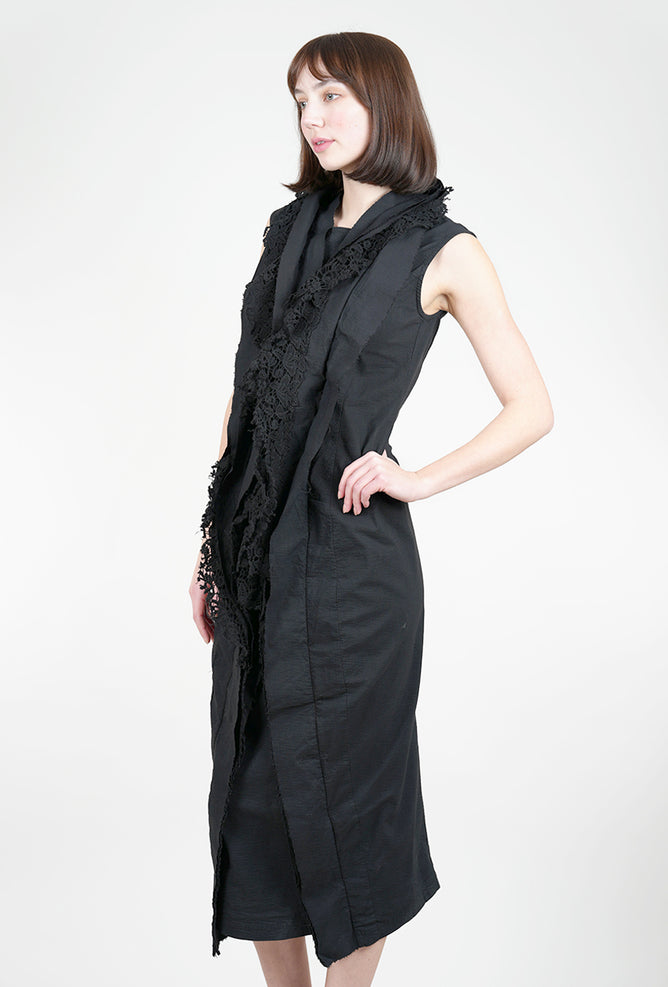 Rundholz Lace Cascade Slim Dress, Black Gloss 