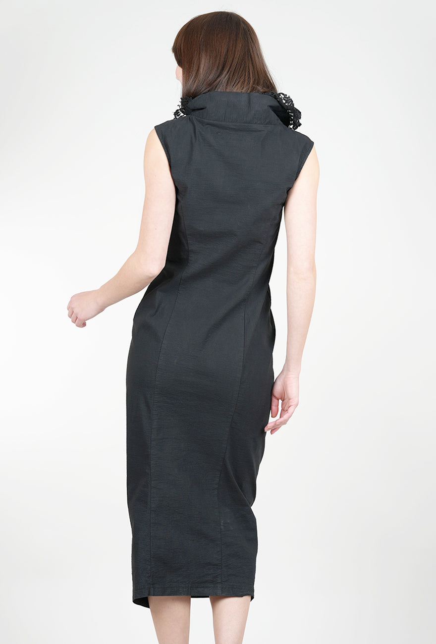 Rundholz Lace Cascade Slim Dress, Black Gloss 