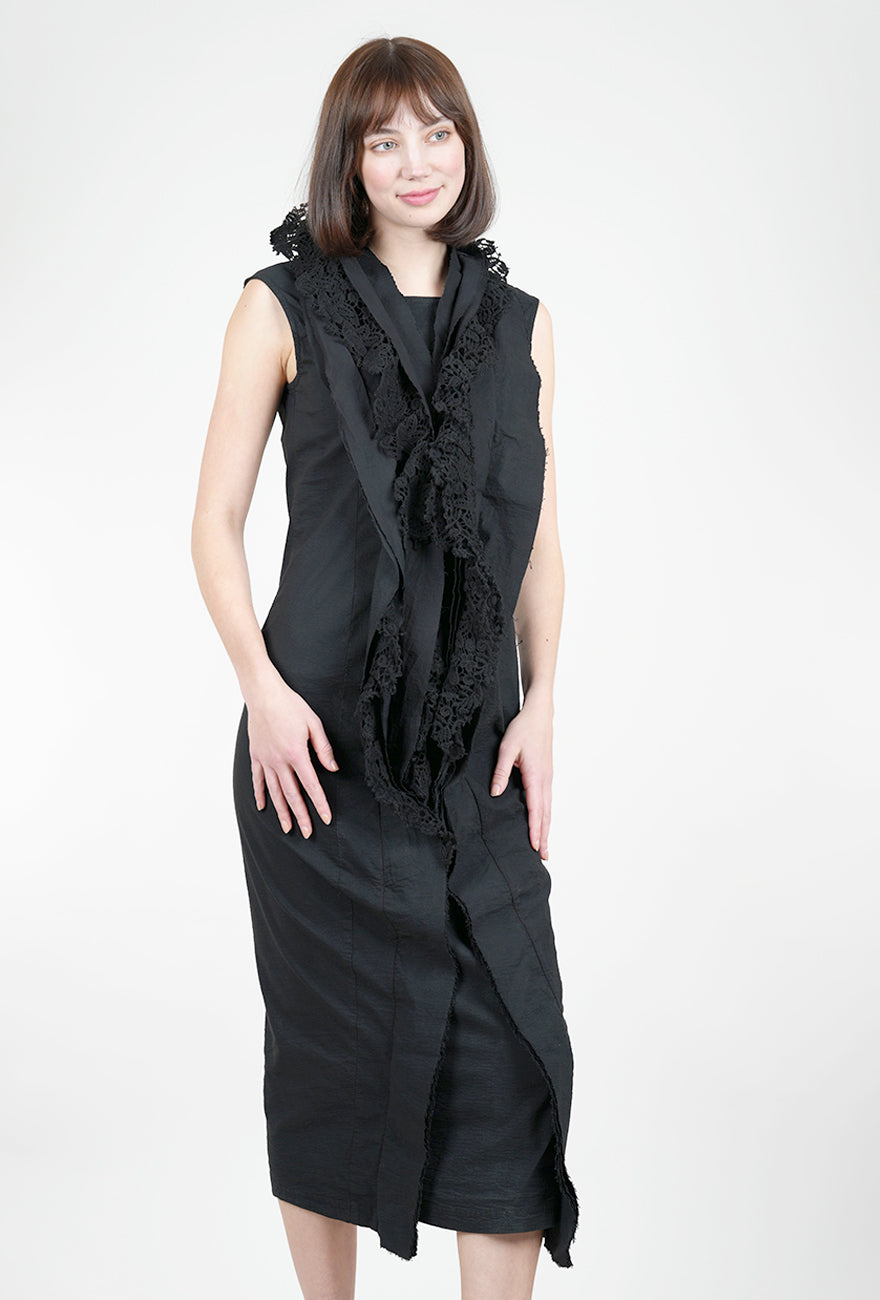 Rundholz Lace Cascade Slim Dress, Black Gloss 