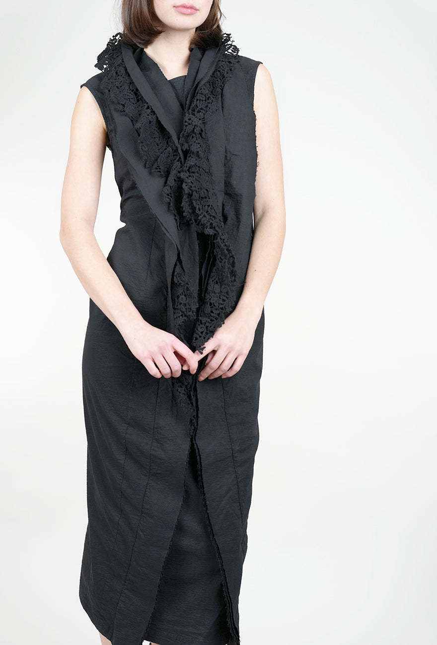 Rundholz Lace Cascade Slim Dress, Black Gloss 