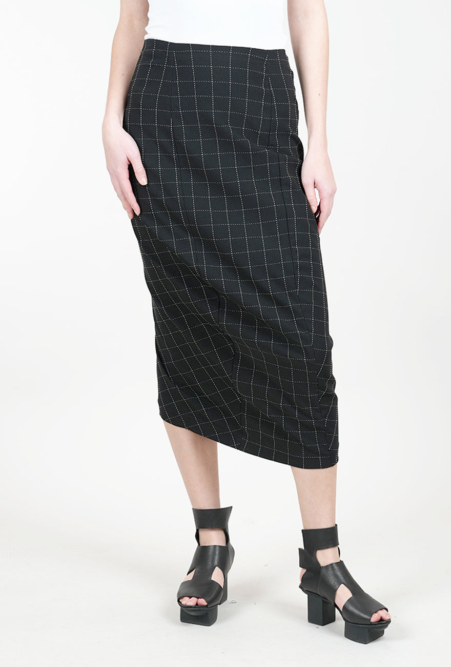 Rundholz Check Seamed Slim Skirt, Black 