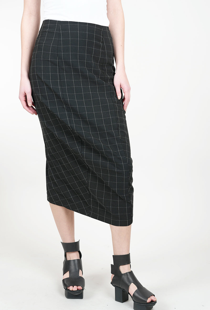 Rundholz Check Seamed Slim Skirt, Black 