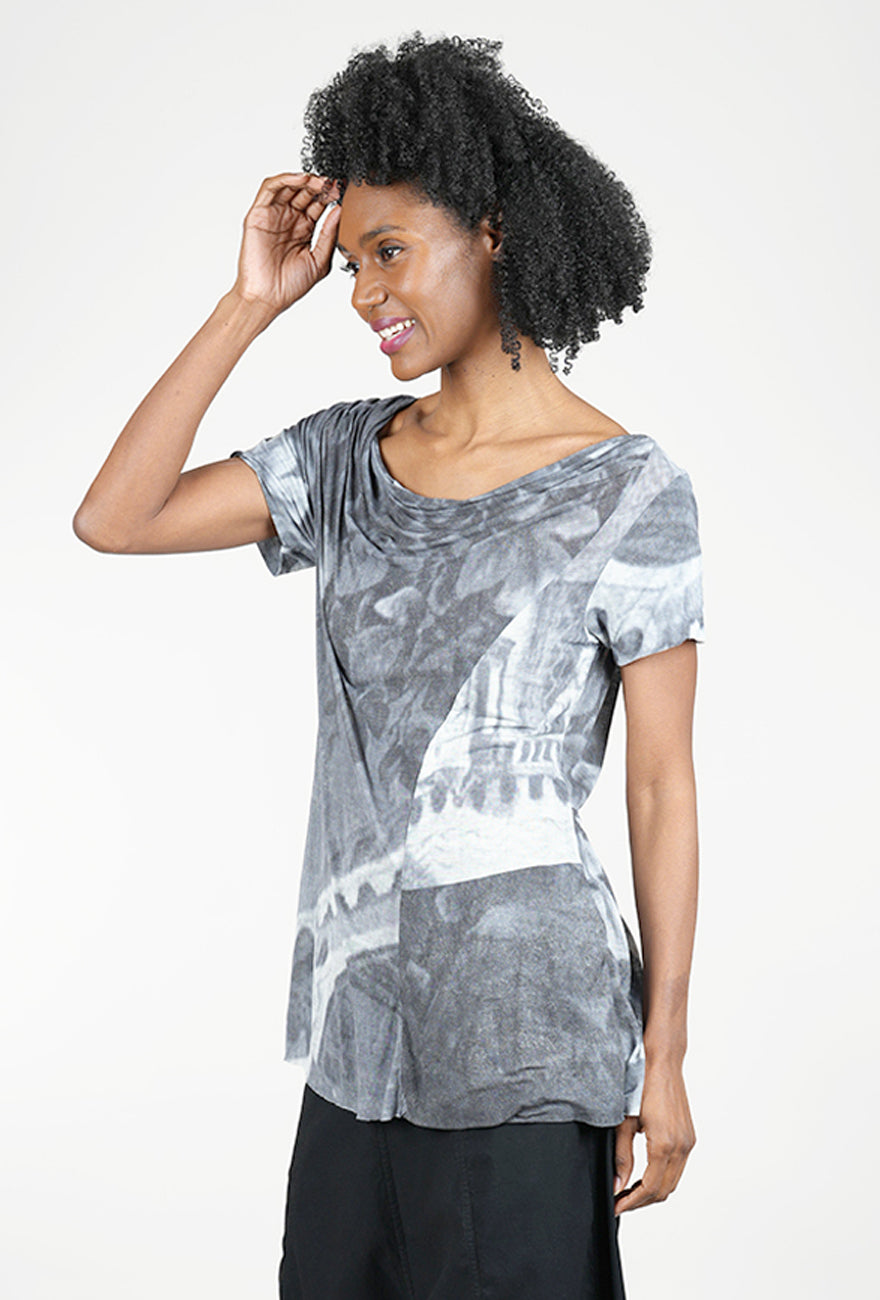 Rundholz Drape Neck Durer Tee, Black Print 