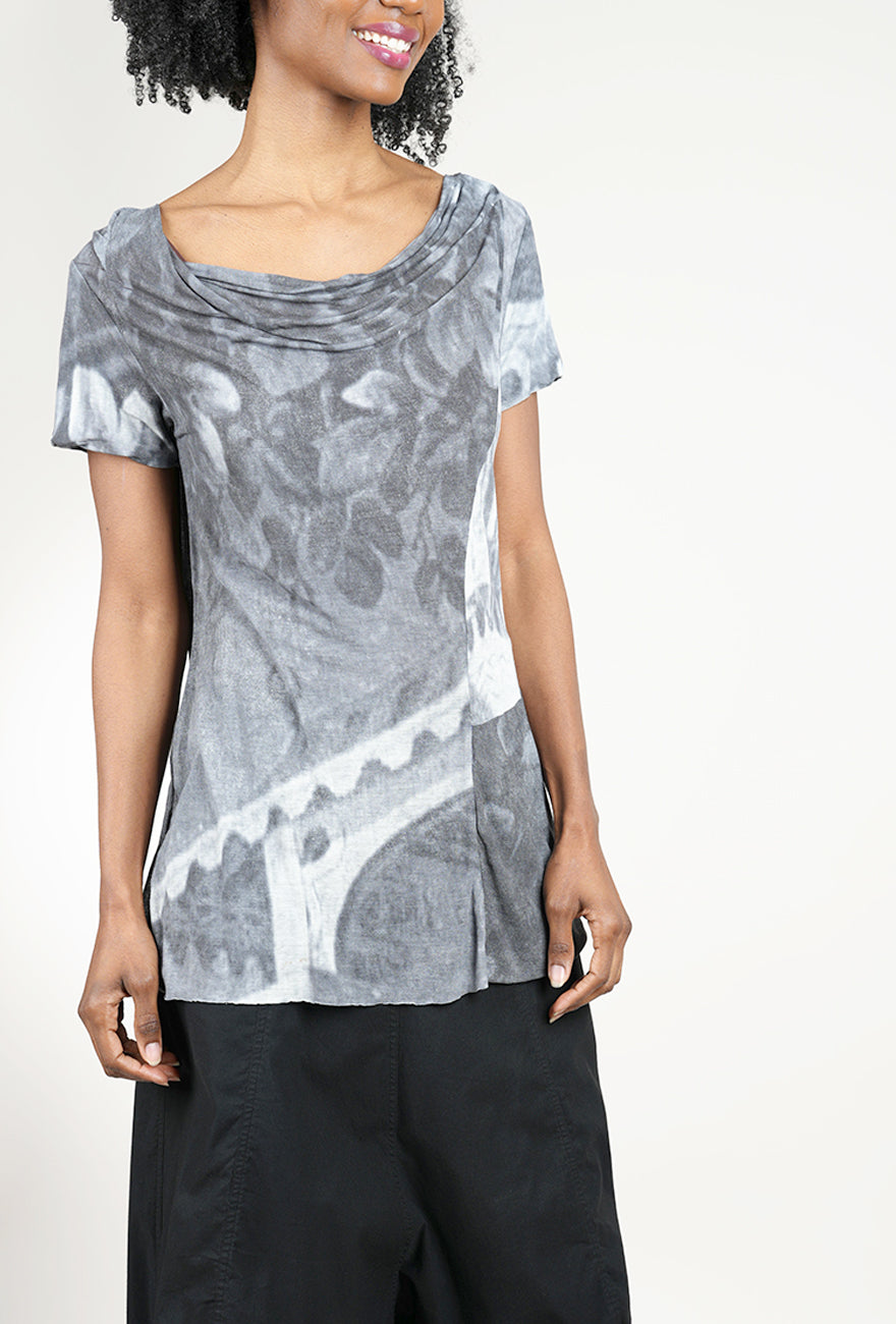 Rundholz Drape Neck Durer Tee, Black Print 