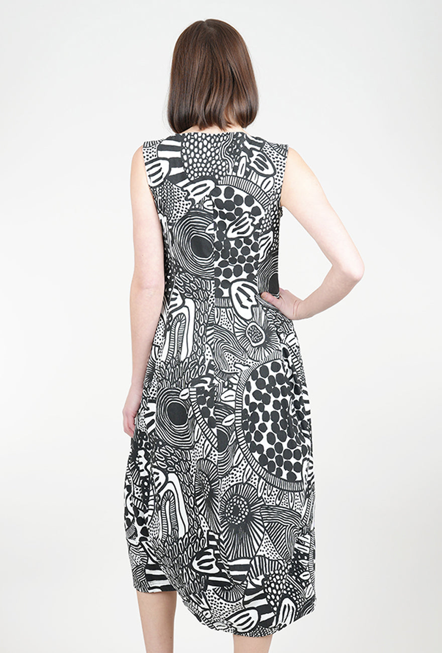Rundholz Sig Stretch S/L Lantern Dress, Black Print 
