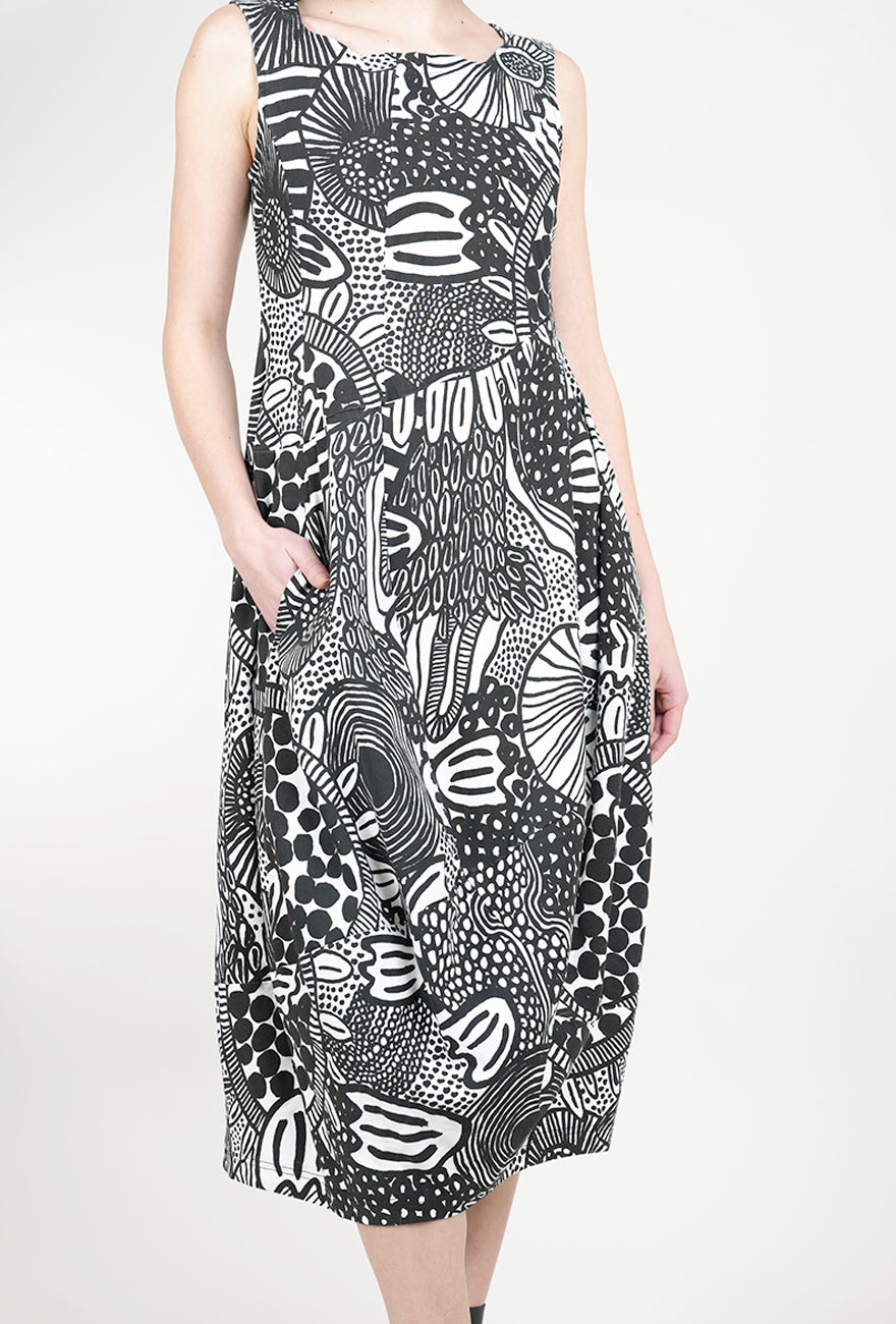 Rundholz Sig Stretch S/L Lantern Dress, Black Print 
