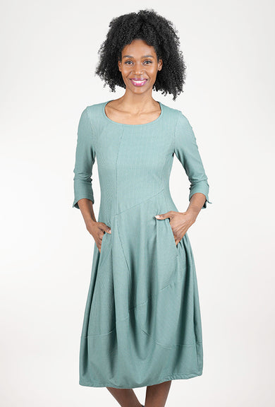 Rundholz Knit Texture Sleeved Shapely Dress, Grass Stripe 