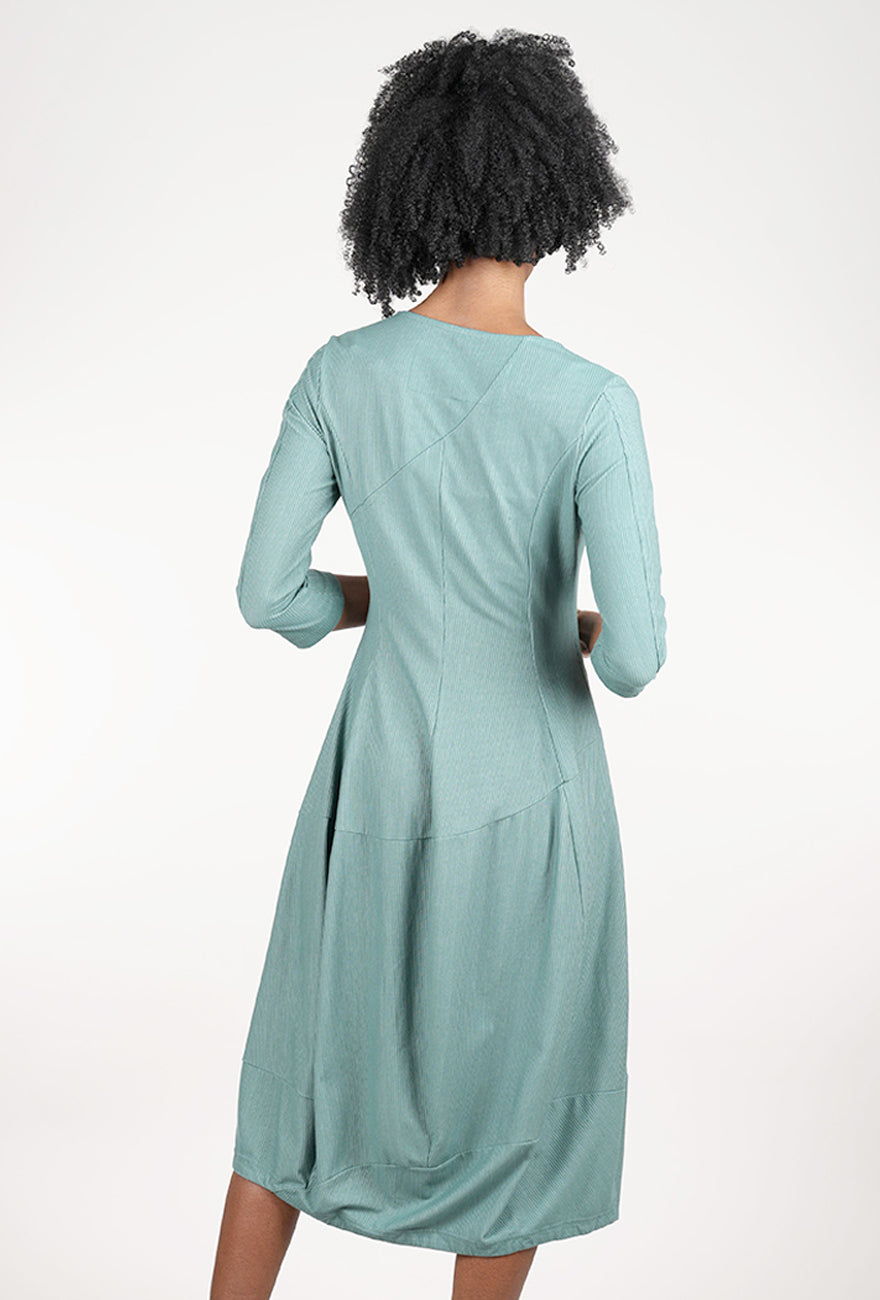 Rundholz Knit Texture Sleeved Shapely Dress, Grass Stripe 