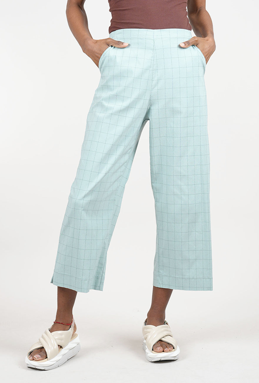 Rundholz Sig Stretch Wide Crop Pant, Mint Check 