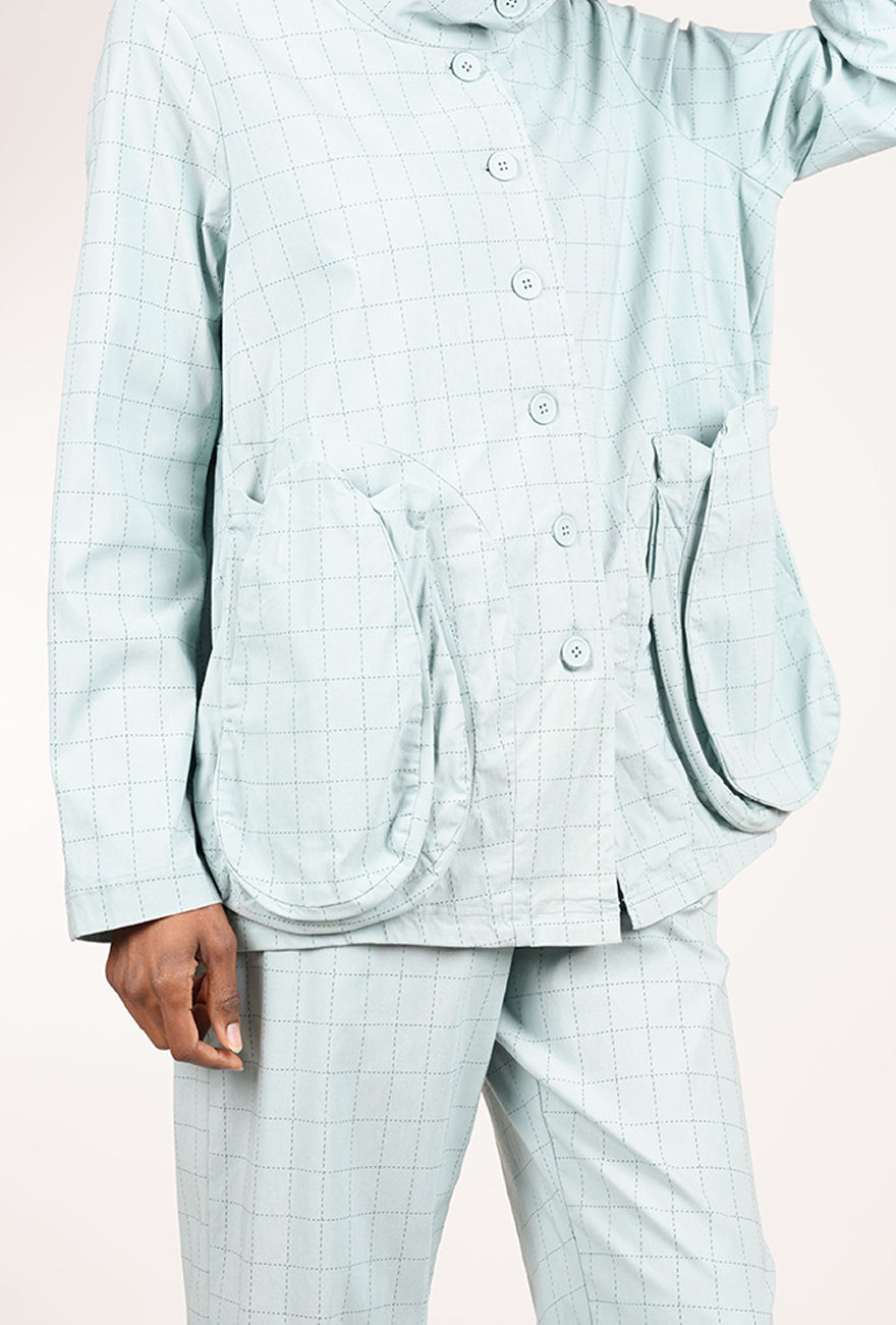 Rundholz Sig Stretch A-Line Pocket Jacket, Mint Check 