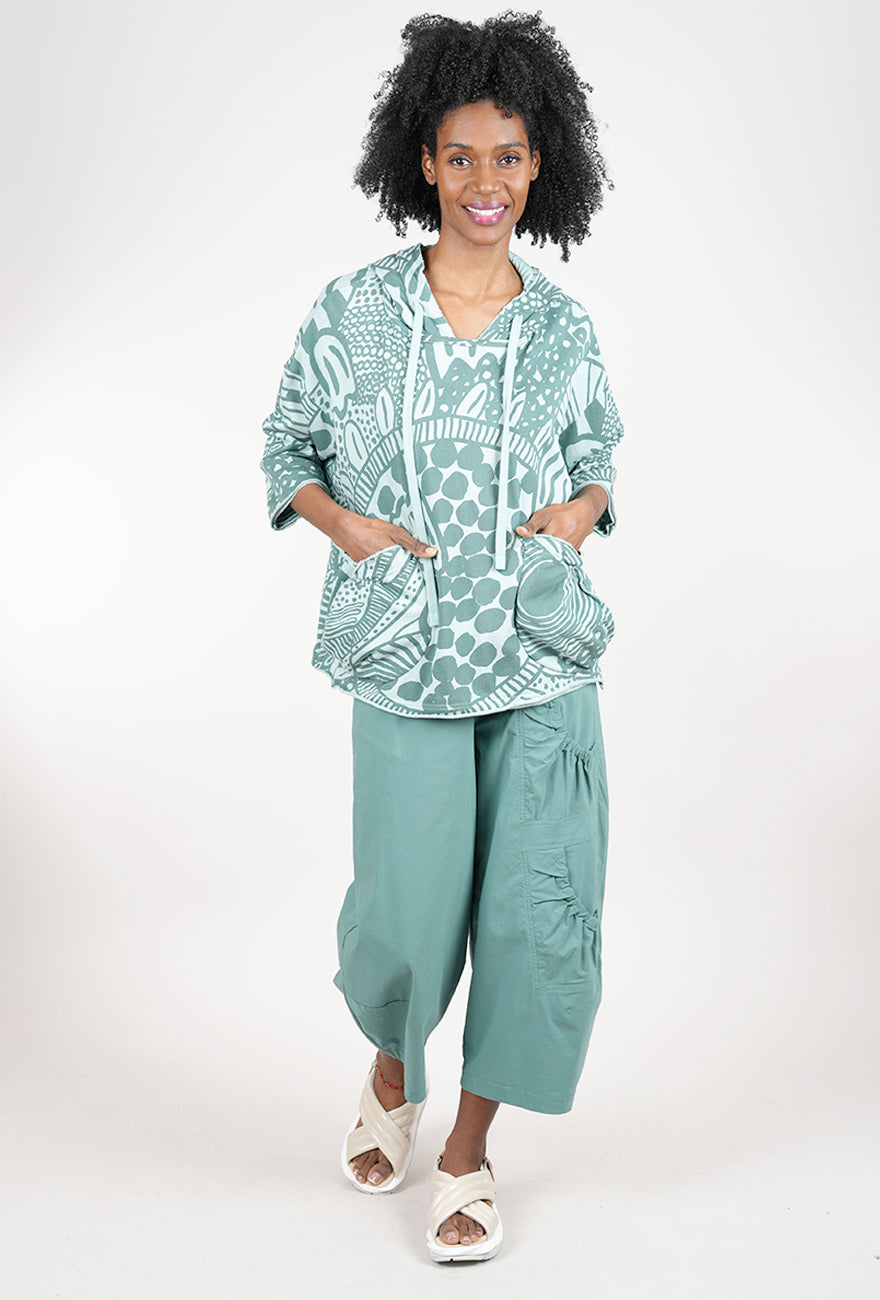 Rundholz Cropped S/S Hoodie, Grass Print 