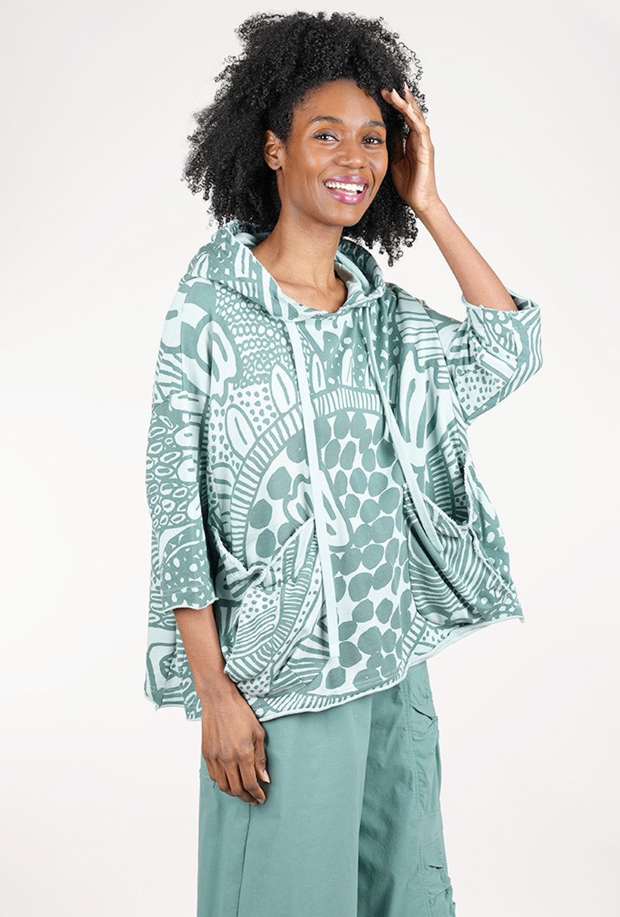 Rundholz Cropped S/S Hoodie, Grass Print 