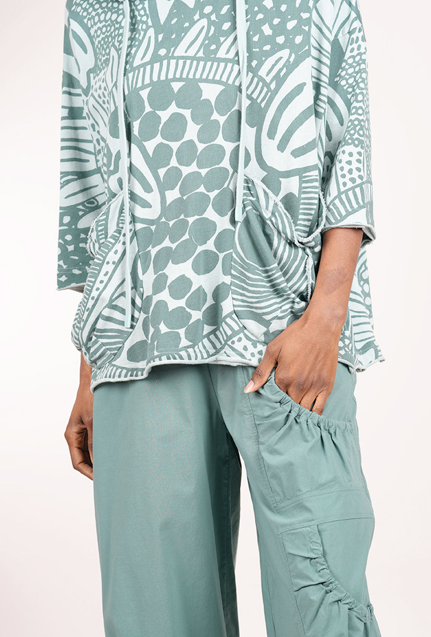 Rundholz Cropped S/S Hoodie, Grass Print 